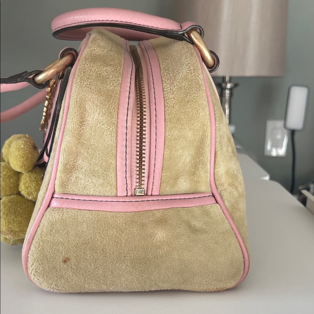Vintage Juicy Couture Pink & Light Green Satchel with Light Green Pom Poms - Picture 5 of 16